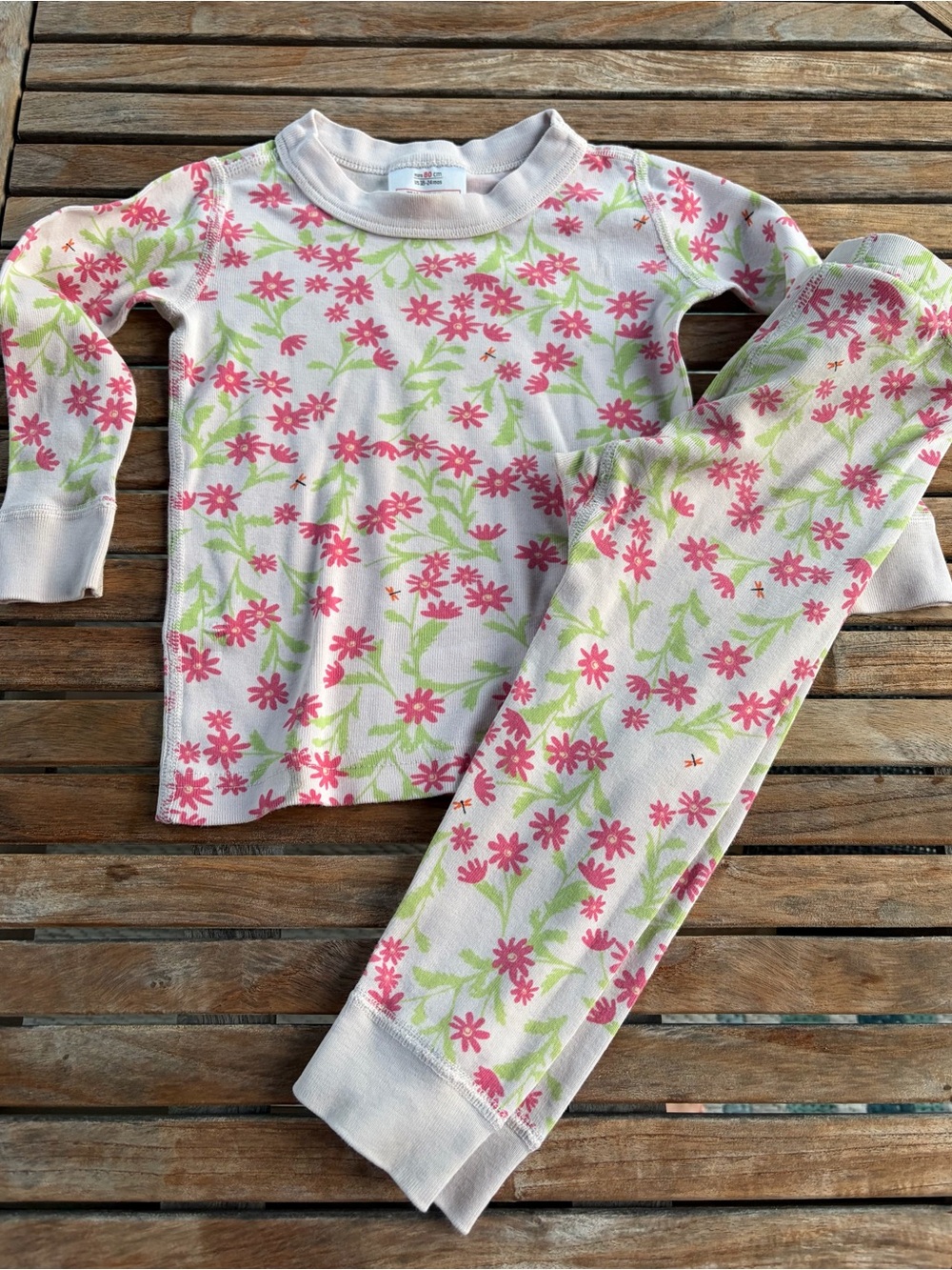 Hanna Andersson Pink Floral Daisy Dragon Fly Cotton Long Sleeve Pajamas 18-24 M